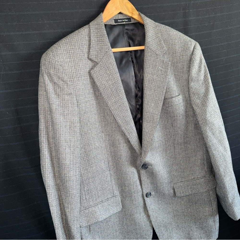 Chaps 100% Lambswool Gray Plaid 2 button Sports Coat Jacket Mens 42R Lined - Picture 3 of 14